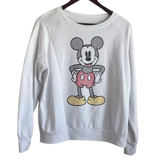Disney Sweatshirt Juniors 19 2X White Fleece Mickey Mouse Graphic Sketch‎ Cozy - Picture 1 of 10